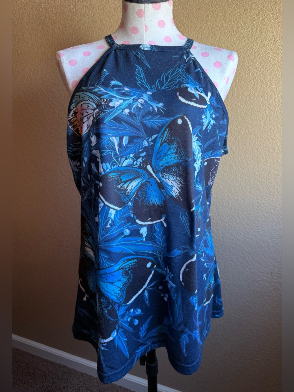 Blue Butterfly Print Halter Top